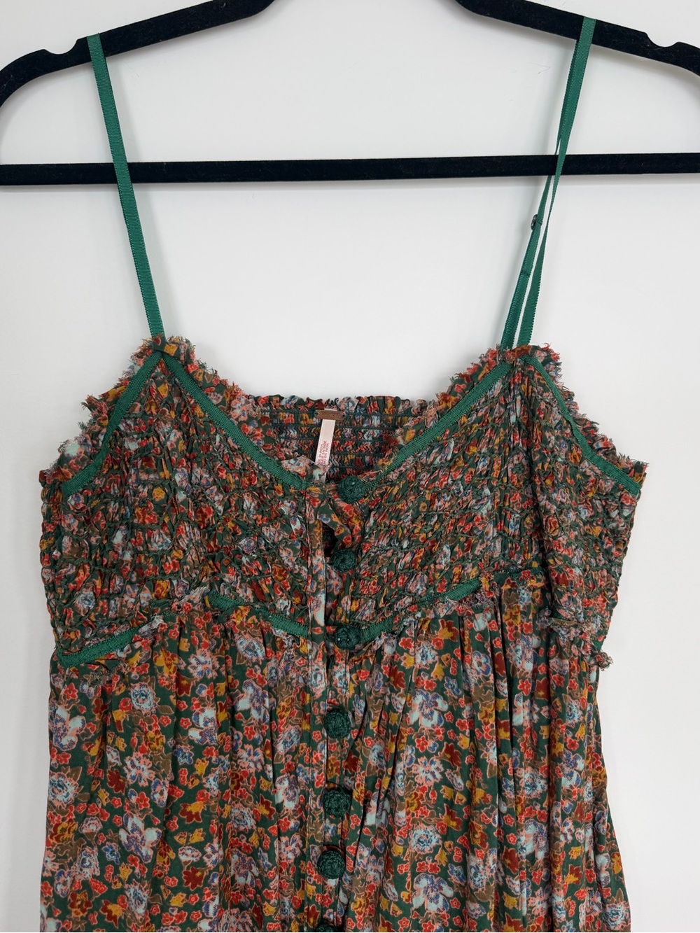 Free People Smocked Boho Floral Dress with Back Cutout & Pockets - Picture 3 of 7